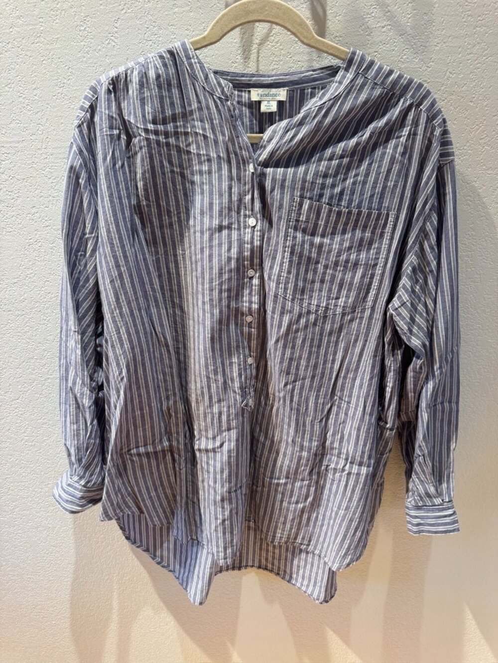 Sundance Striped Popover Blouse XL Blue